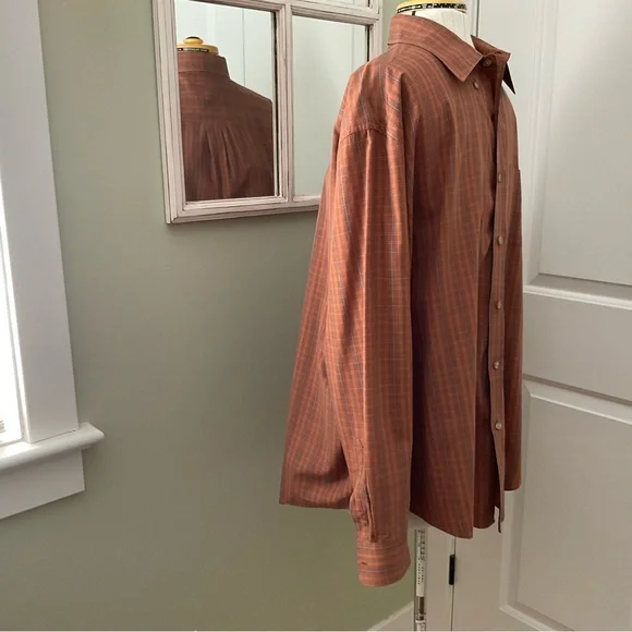 MEN RUST/ORANGE PIN STRIPS DRESS SHIRT - Picture 3 of 7